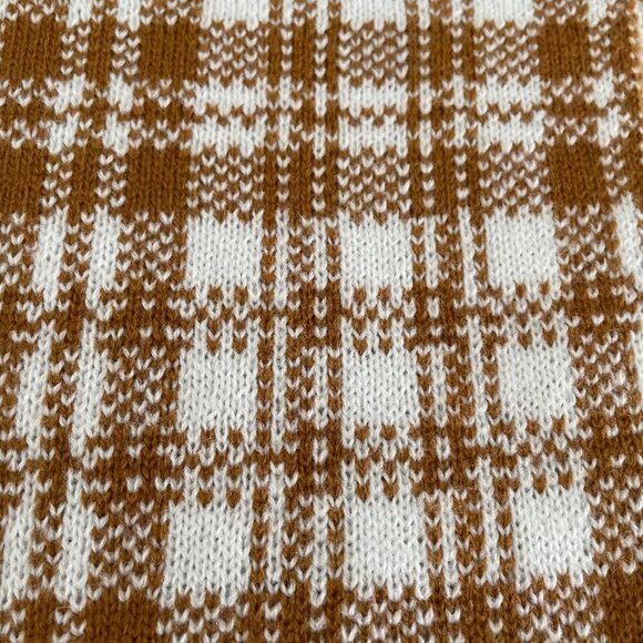 Timberland Cozy Plaid Knit Scarf Cream & Caramel Brown Sz OS - no fabric tag - Picture 2 of 6